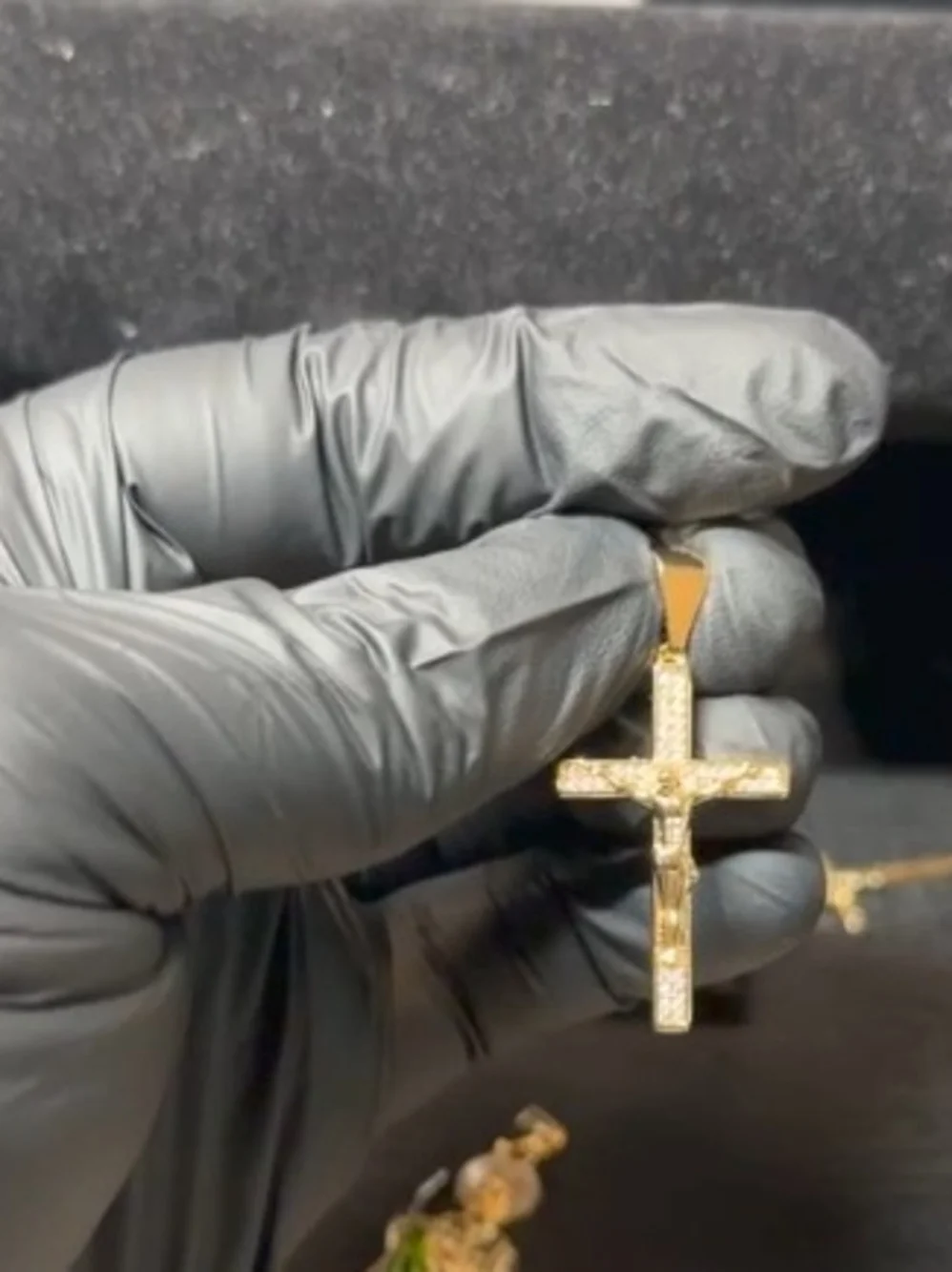 Gold Cross Pendant Necklace with Pavé Stones